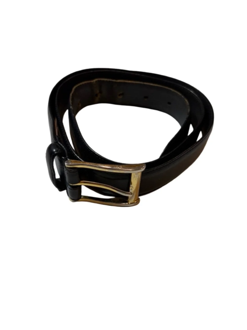 Polo Ralph Lauren Black Leather Belt Brass Buckle Size 38 USA Classic flaw